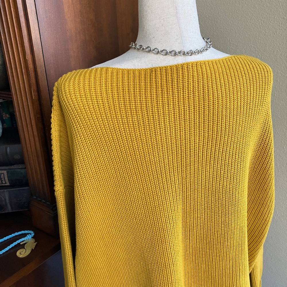 French Connection Yellow Millie Crop Waffle Knit Sweater - Size Small - Picture 4 of 4